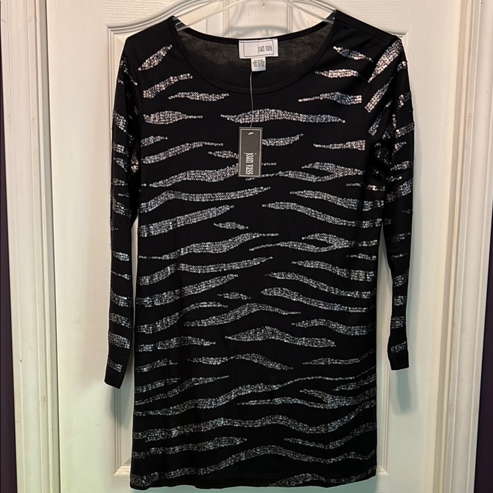 Joan Vass Black and Silver Long Sleeve Sheath Tunic